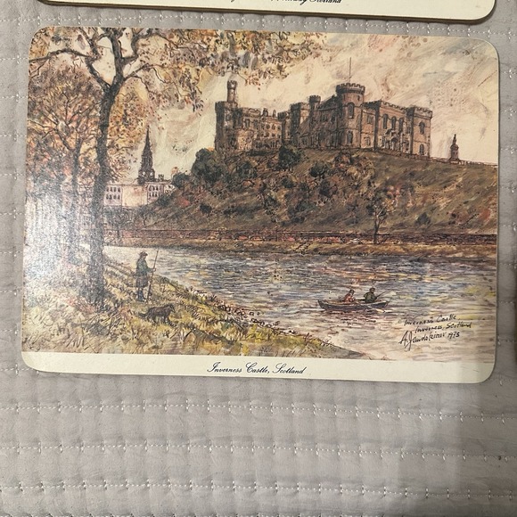 Vintage 6PC Coaster Mats Watercolor Paintings Scottish Castles J Arthur Dixon - Picture 9 of 11